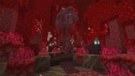 A treehouse constructed in the Nether's forest biomes (Image via TheMythicalSausage/YouTube)